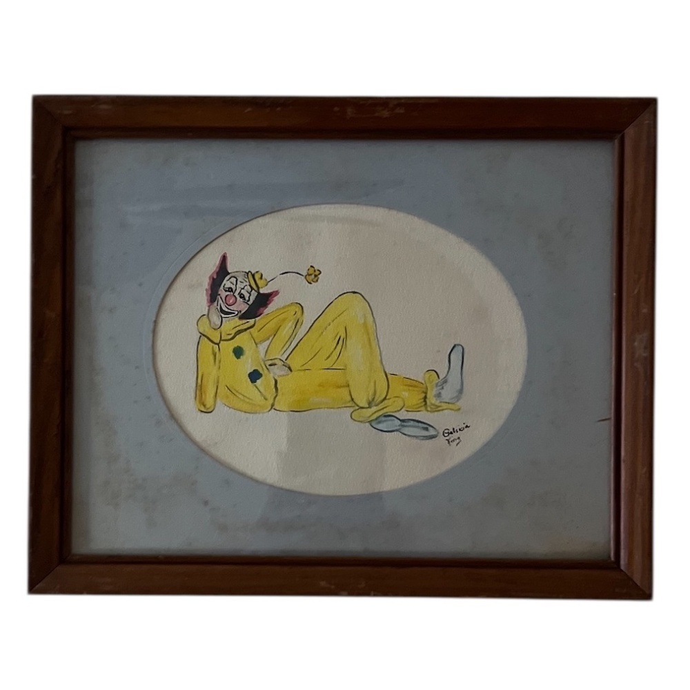 Vintage 80's Watercolor Clown Painting By Artist Patricia King